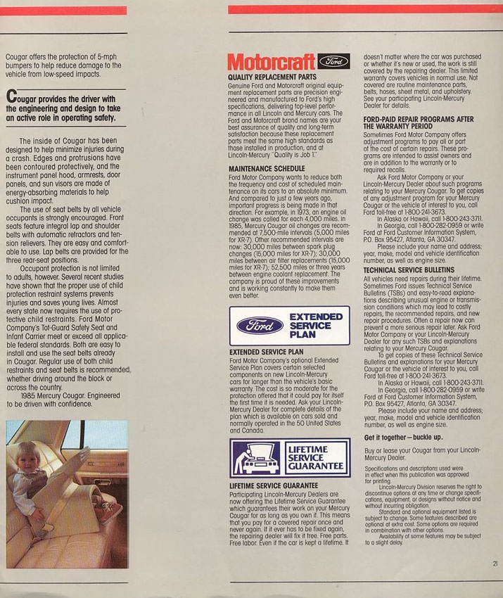 1985 Mercury Cougar Brochure Page 11